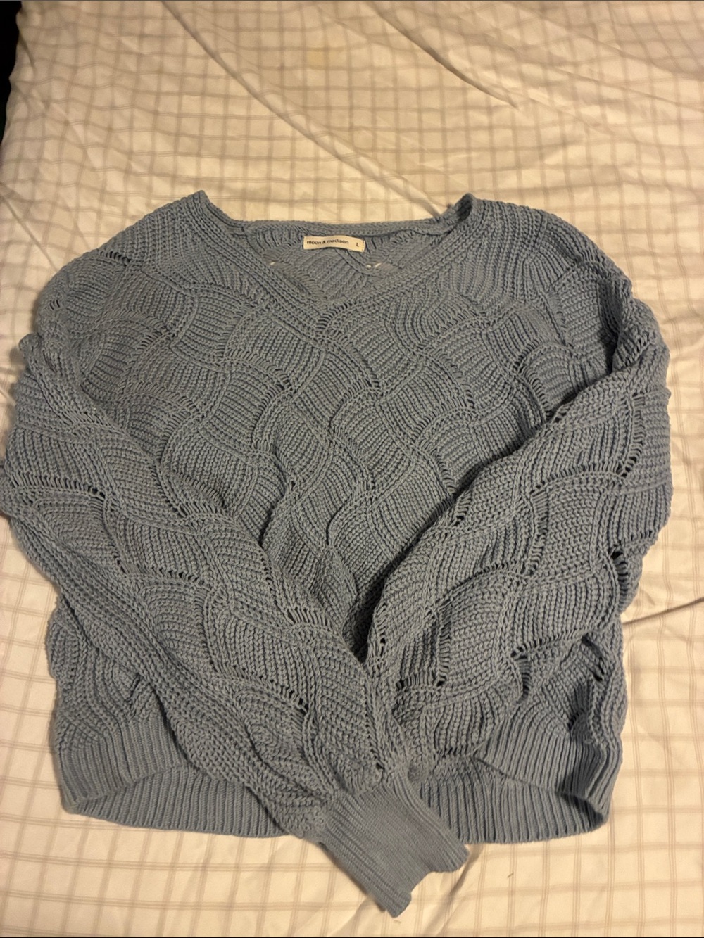 Light Blue Women’s Knit Sweater - Casual V-Neck